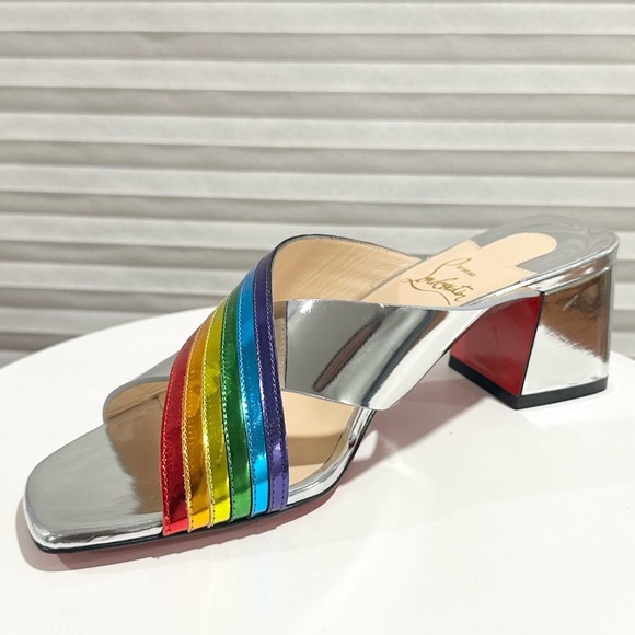 🌺CHRISTIAN LOUBOUTIN🌺 Arkenmule Silver Rainbow Mule Sandal Size: 36.5 - Picture 2 of 15